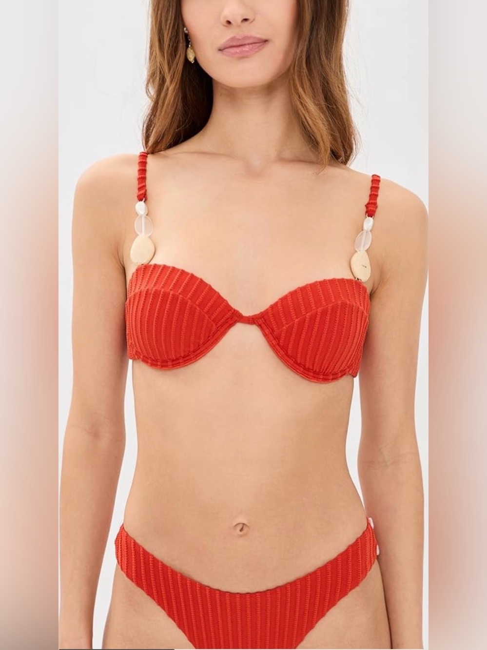 Palmacea Red Textured Bikini Top with Decorative Strap Accents, size Small